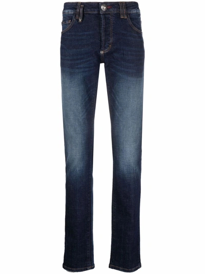 Shop Philipp Plein Super Straight-cut Institutional Jeans In Blau