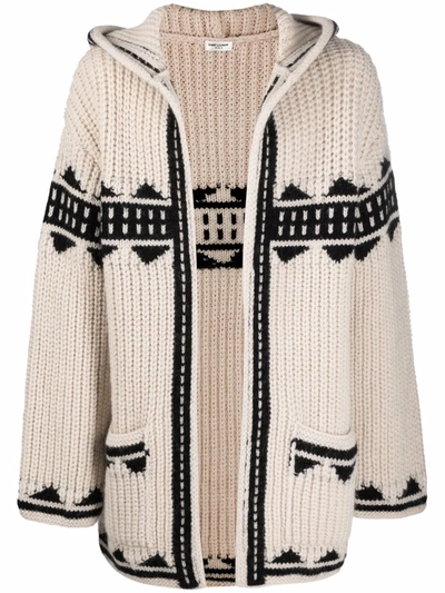 Shop Saint Laurent Open Front Knitted Hoodie In Nude