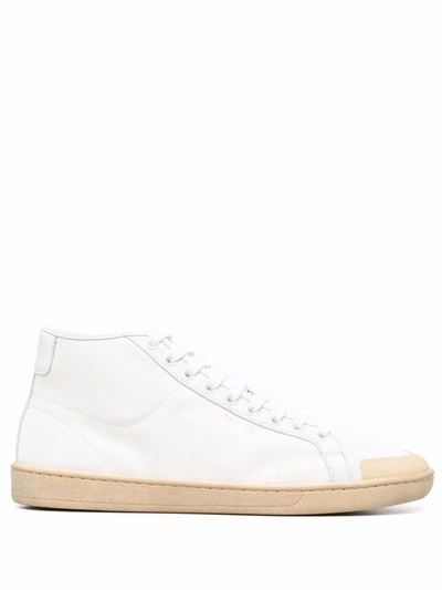 Shop Saint Laurent Mid-top Lace-up Sneakers In Weiss