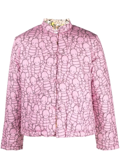 Shop Comme Des Garçons Shirt X Kaws Graphic-print Padded Coat In Rosa