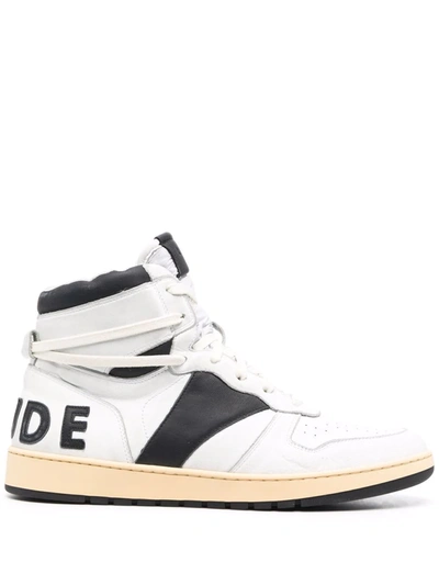 Shop Rhude High-top Logo-print Trainers In Weiss