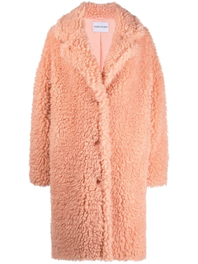 Stand Studio Anika Cloudy Teddy Single-breasted Coat In Peach | ModeSens