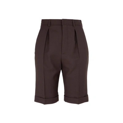 Shop Saint Laurent Short Wool Pants In Brown