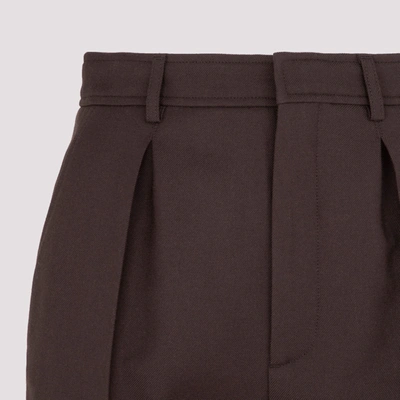 Shop Saint Laurent Short Wool Pants In Brown