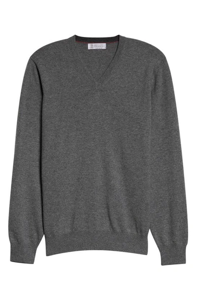Shop Brunello Cucinelli V-neck Cashmere Sweater In Grey