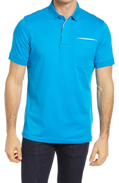 Shop Bugatchi Pima Cotton Short Sleeve Polo Shirt In Turquoise