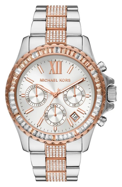 Shop Michael Michael Kors Everest Pavé Chronograph Bracelet Watch, 42mm In Two Tone
