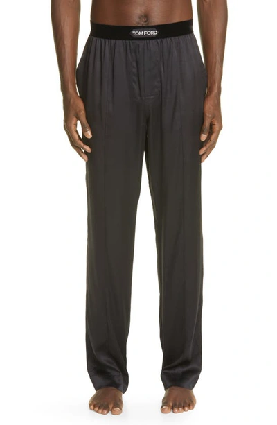 Shop Tom Ford Stretch Silk Pajama Pants In Black