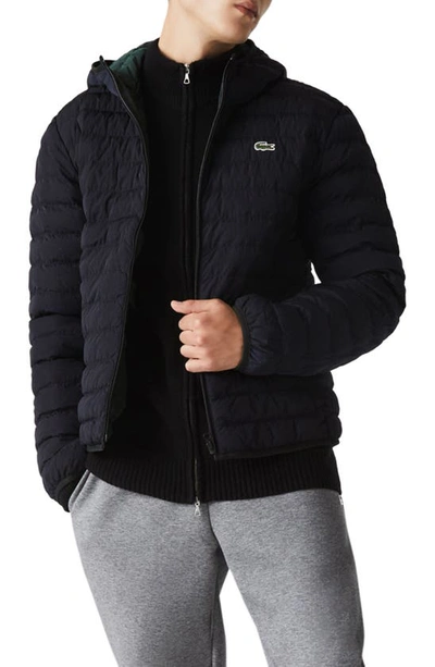 Lacoste Men's Lightweight Foldable Hooded Water-resistant Puffer Coat - 54  - L In Blue | ModeSens