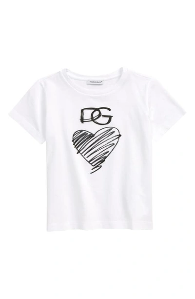 Shop Dolce & Gabbana Kids' Dg Heart Logo Graphic Tee In Bianco Ottico