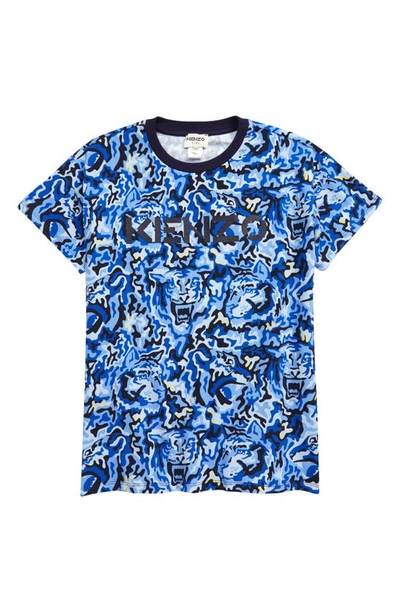 Shop Kenzo Kids' Logo Print Cotton T-shirt In Electric Blue