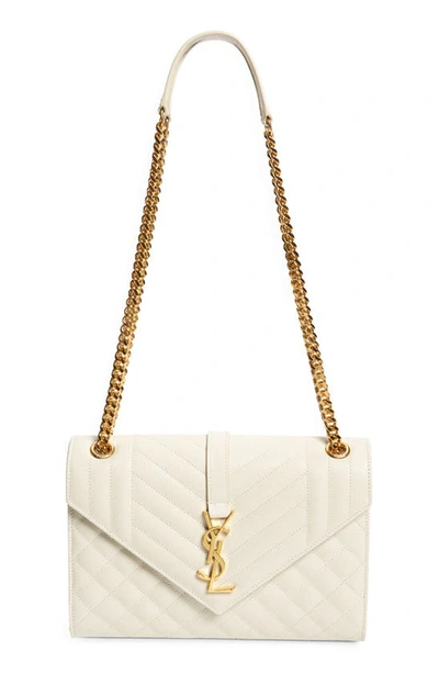 Shop Saint Laurent Medium Cassandra Calfskin Shoulder Bag In Ivory