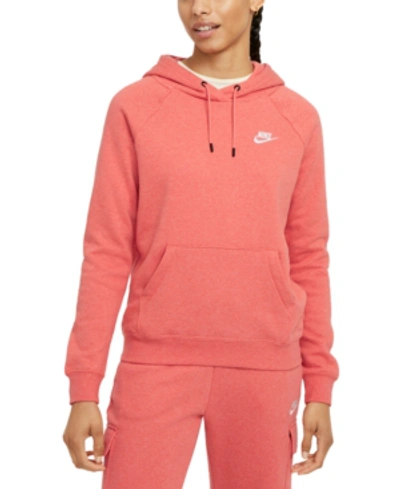 Shop Nike Women's Sportswear Essential Fleece Hoodie In Magic Ember/htr/white