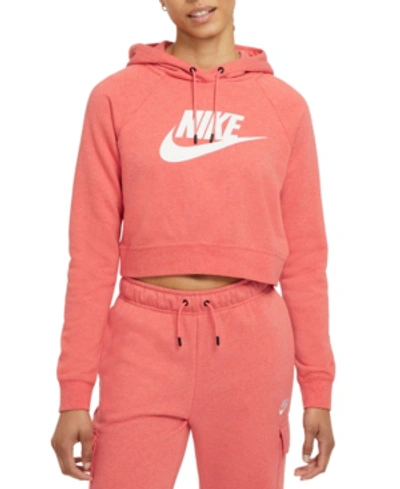 Shop Nike Women's Sportswear Essential Cropped Hoodie In Magic Ember/htr/white