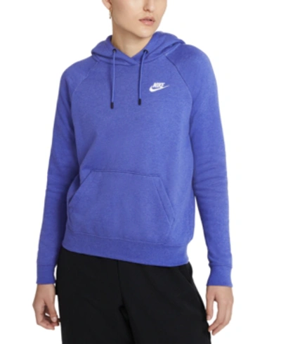 Shop Nike Women's Sportswear Essential Fleece Hoodie In Lapis/htr/white