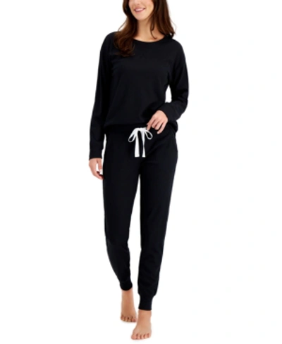 Shop Jenni Solid Waffle-knit Pajama Set, Created For Macy's In Deep Black