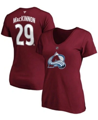 Shop Fanatics Women's Nathan Mackinnon Burgundy Colorado Avalanche Team Authentic Stack Name And Number V-neck T-s
