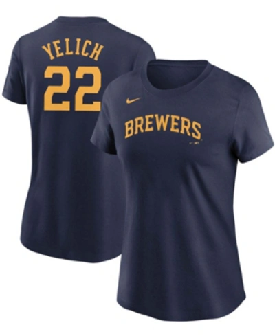 Nike Women's Christian Yelich Navy Milwaukee Brewers Name Number T-shirt In Navy