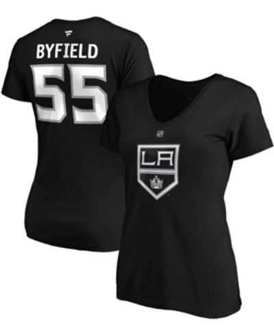 Shop Fanatics Women's Quinton Byfield Black Los Angeles Kings Authentic Stack Name And Number V-neck T-shirt