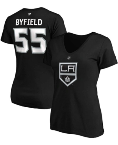 Fanatics Women's Quinton Byfield Black Los Angeles Kings Authentic Stack Name And Number V-neck T-shirt In Black