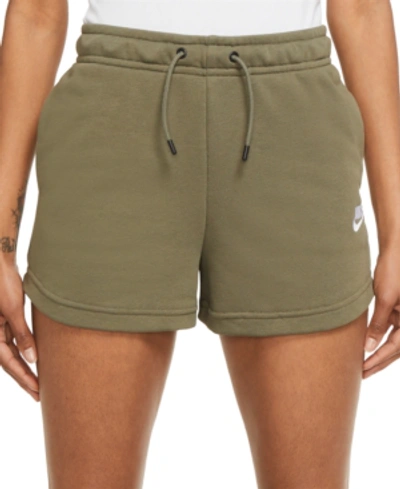 Shop Nike Women's Sportswear Essential Terry Shorts In Medium Olive/white