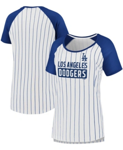 Shop Fanatics Women's White Los Angeles Dodgers Iconic Pinstripe Raglan Scoop Neck T-shirt