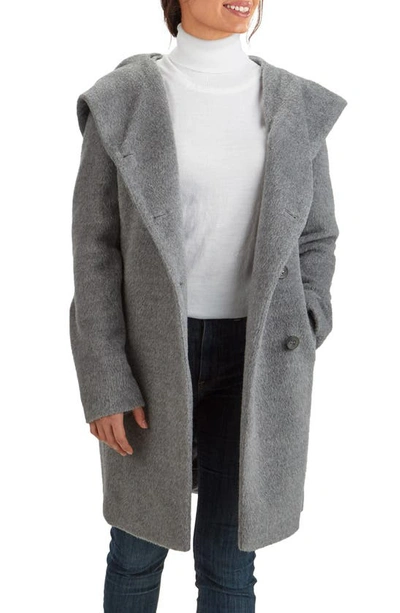 Shop Cole Haan Wool Blend Hooded Coat In Grey