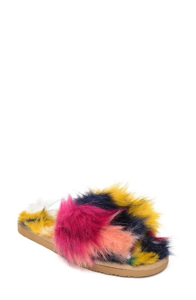 Shop Minnetonka Lolo Faux Fur Slide Sandal In Navy Unicorn