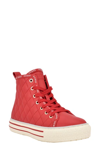 Shop Guess Paijed High Top Sneaker In Red Faux Leather