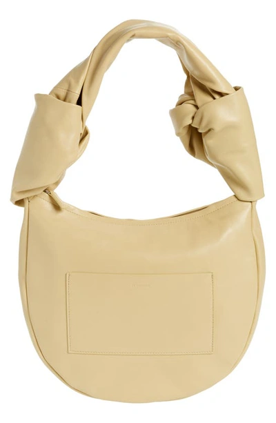 Shop Jil Sander Twisted Lambskin Leather Shoulder Bag In Medium Beige
