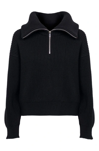 Shop Alaïa English Ribbed Half-zip Sweater In Noir