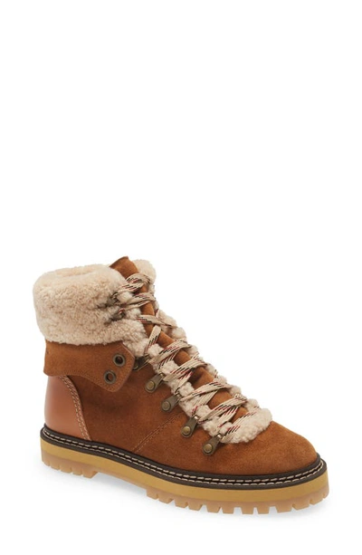 See By Chloé Eilieen Shearling-lined Suede And Leather Ankle Boots In Tan
