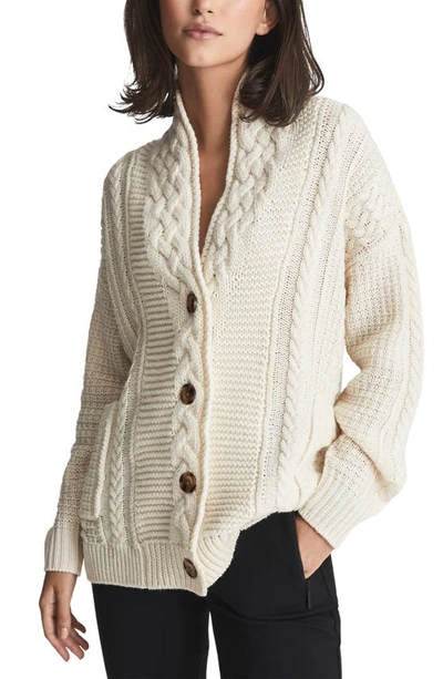 Shop Reiss Summer Wool & Cashmere Blend Cable Cardigan In Cream