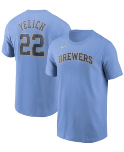 Shop Nike Men's Christian Yelich Light Blue Milwaukee Brewers Name Number T-shirt