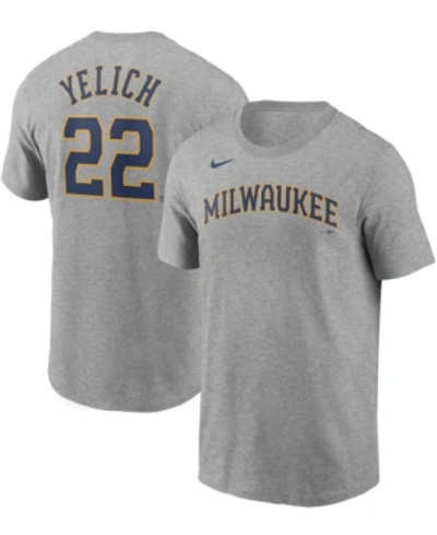Shop Nike Men's Christian Yelich Gray Milwaukee Brewers Name Number T-shirt