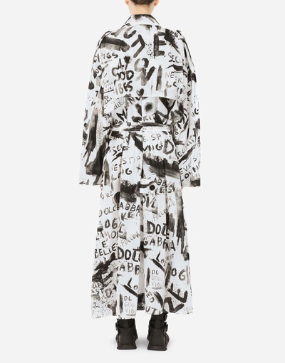 Shop Dolce & Gabbana Nylon Trench Coat With Dg Graffiti Print In Multicolor