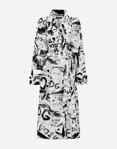 Shop Dolce & Gabbana Nylon Trench Coat With Dg Graffiti Print In Multicolor