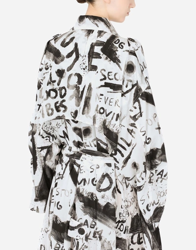 Shop Dolce & Gabbana Nylon Trench Coat With Dg Graffiti Print In Multicolor