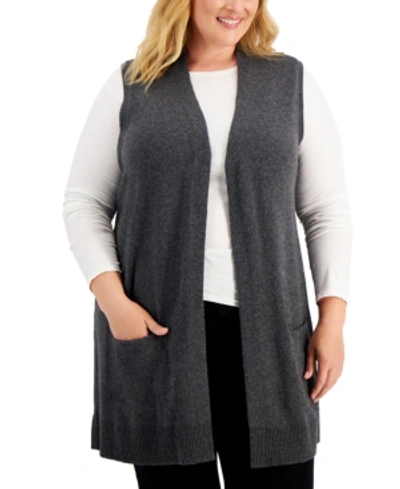 Shop Karen Scott Plus Size Solid Duster Vest, Created For Macy's In Charcoal Heather