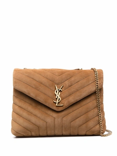 Shop Saint Laurent Loulou Medium Shoulder Bag In Braun