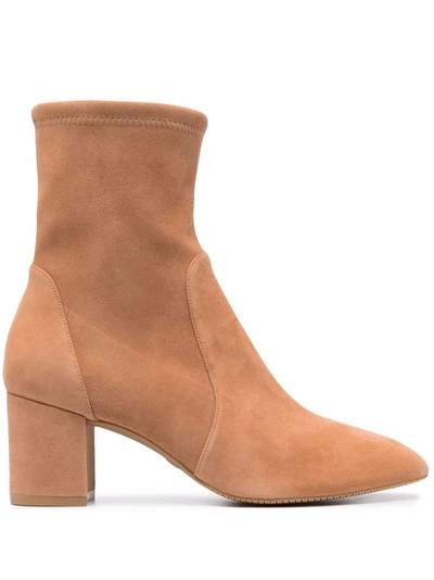 Shop Stuart Weitzman Pointed-toe Suede Ankle Boots In Nude
