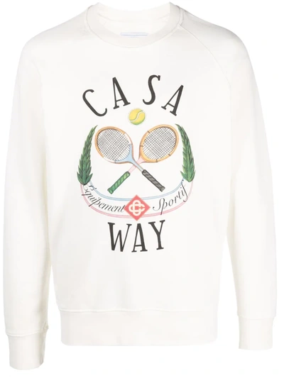 Shop Casablanca Casaway Tennis Graphic-print Sweatshirt In Weiss