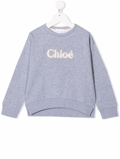 Shop Chloé Grey Kids Sweatshirt With Contrast Logo In Grigio