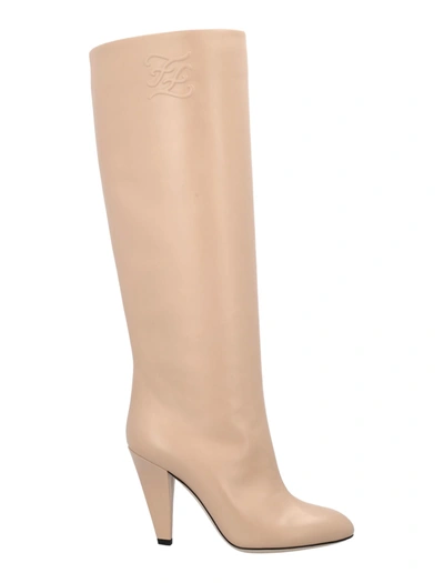 Shop Fendi Ff Karligraphy Boots In Pale Pink