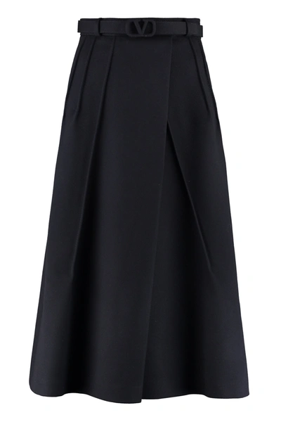 Shop Valentino Vlogo Belted Compact Drap Skirt In Navy
