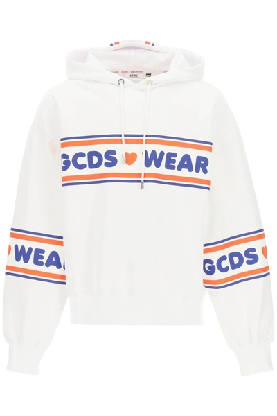Shop Gcds Cute Tape Logo Hoodie In White,blue,red