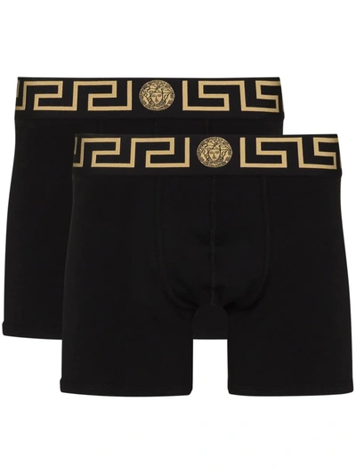 Shop Versace Greca Set-of-two Boxer Shorts In Black