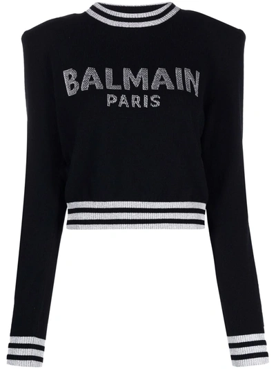 Shop Balmain Intarsia-logo Jumper In 黑色