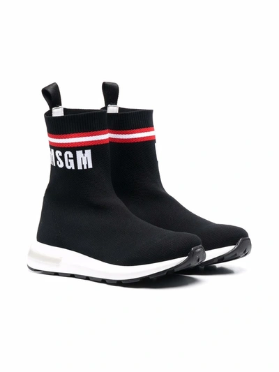 Shop Msgm Teen Logo-print Sock Trainers In 黑色