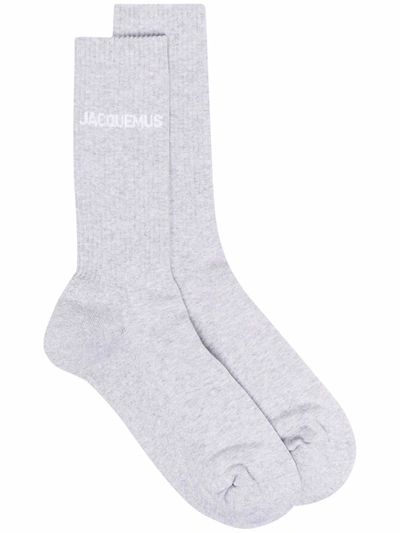 Shop Jacquemus Les  Cotton-blend Socks In 灰色